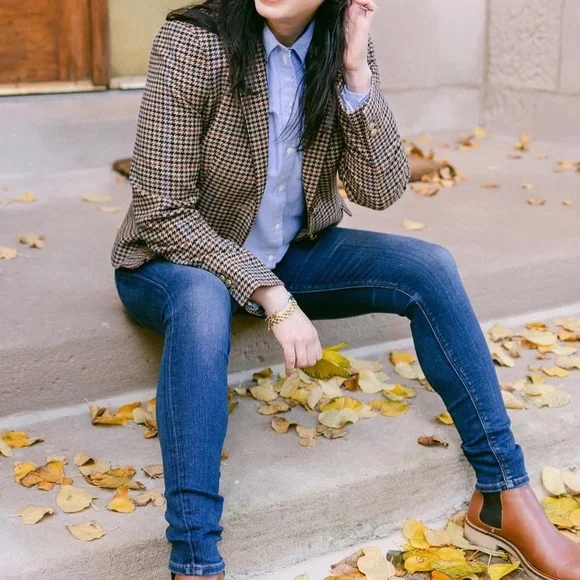 J. Crew Brown Houndstooth Tailored Blazer with Gold Buttons - Picture 5 of 9